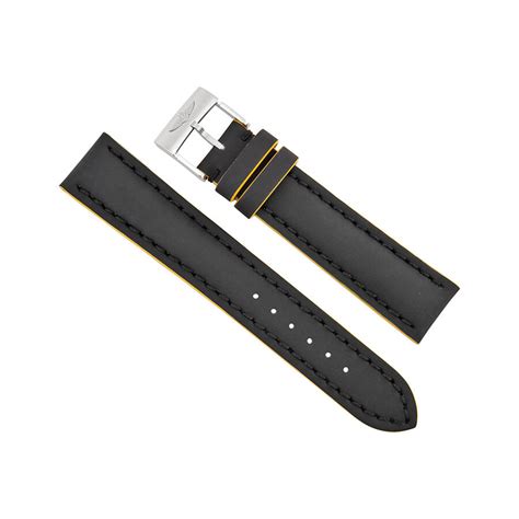 black leather watch band strap with yellow trimming 20mm 